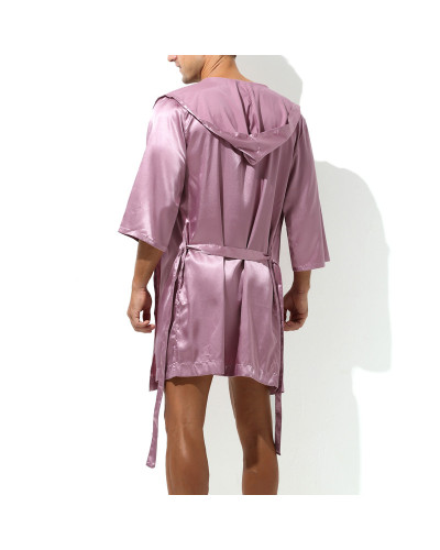 Peignoir effet satiné Long Slit Rose  Couleur principale:Rose