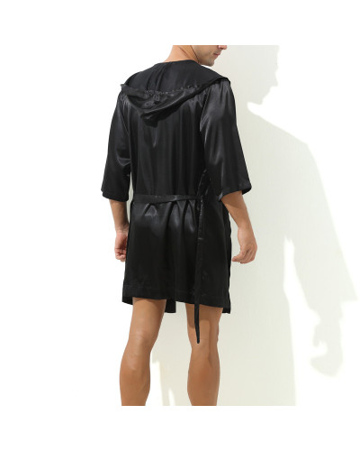 Peignoir effet satiné Long Slit Noir  Couleur principale:Noir