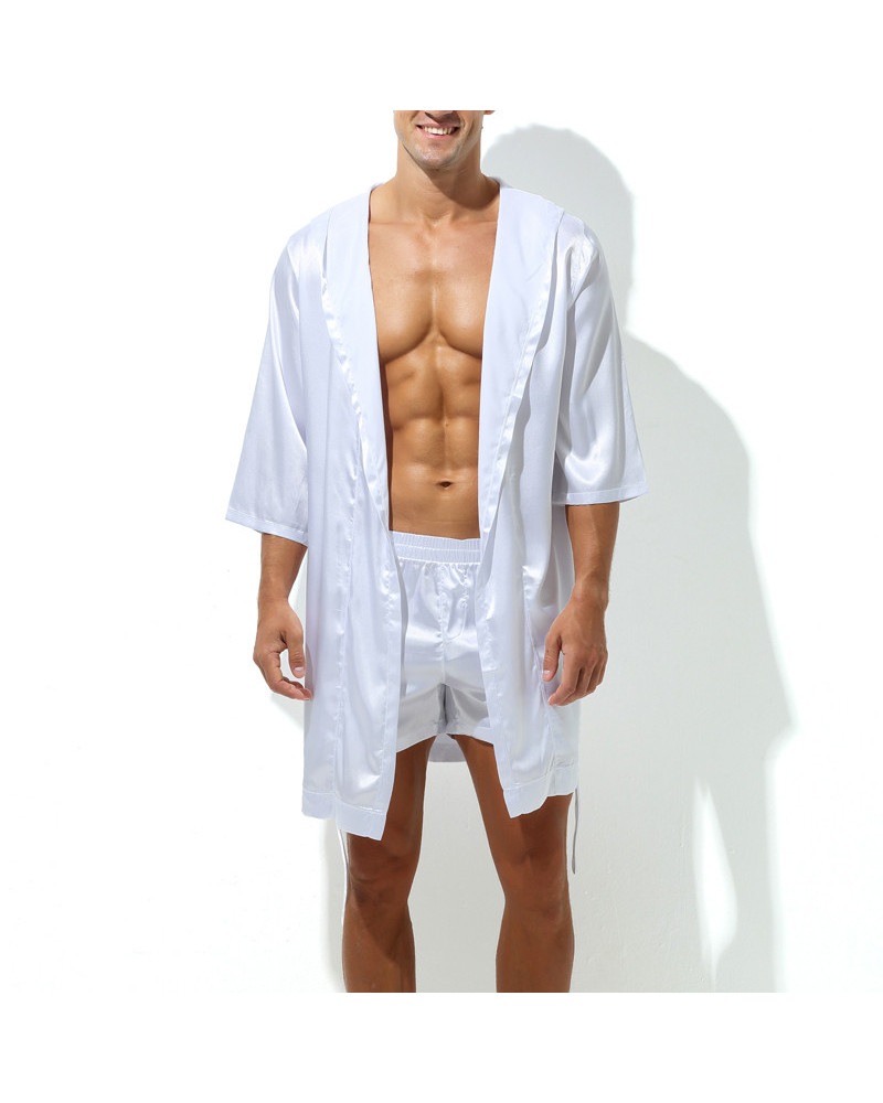 Peignoir effet satiné LONG SLIT Blanc  Couleur principale:Blanc