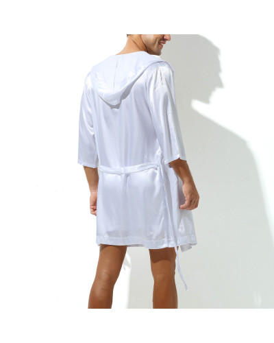 Peignoir effet satiné LONG SLIT Blanc  Couleur principale:Blanc