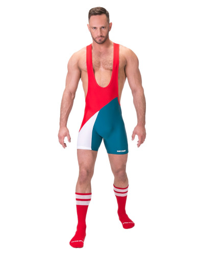 Body Singlet Luckenwalde Rouge-Bleu pétrole  Couleur principale:Rouge Couleur secondaire:Bleu