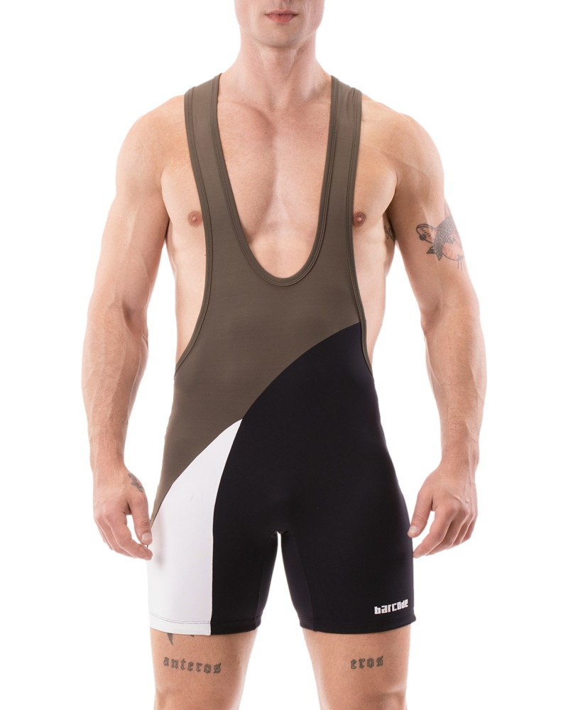 Body Singlet Luckenwalde Kaki-Noir-Blanc  Couleur principale:Kaki Couleur secondaire:Noir