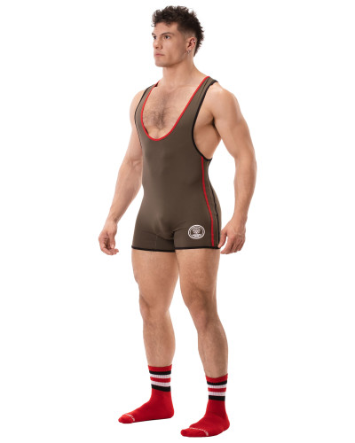 Combi Singlet Allan Kaki-Rouge  Couleur principale:Kaki Couleur secondaire:Rouge