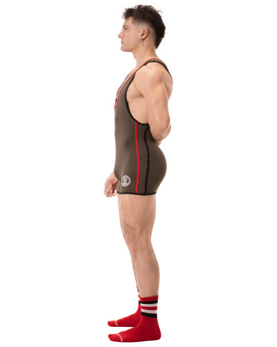 Combi Singlet Allan Kaki-Rouge  Couleur principale:Kaki Couleur secondaire:Rouge