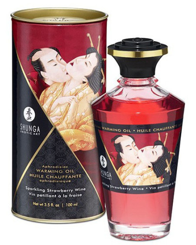 Huile de massage Chauffante Aphrodisiaque – Vin Pétillant à la FRAISE 100 mL 