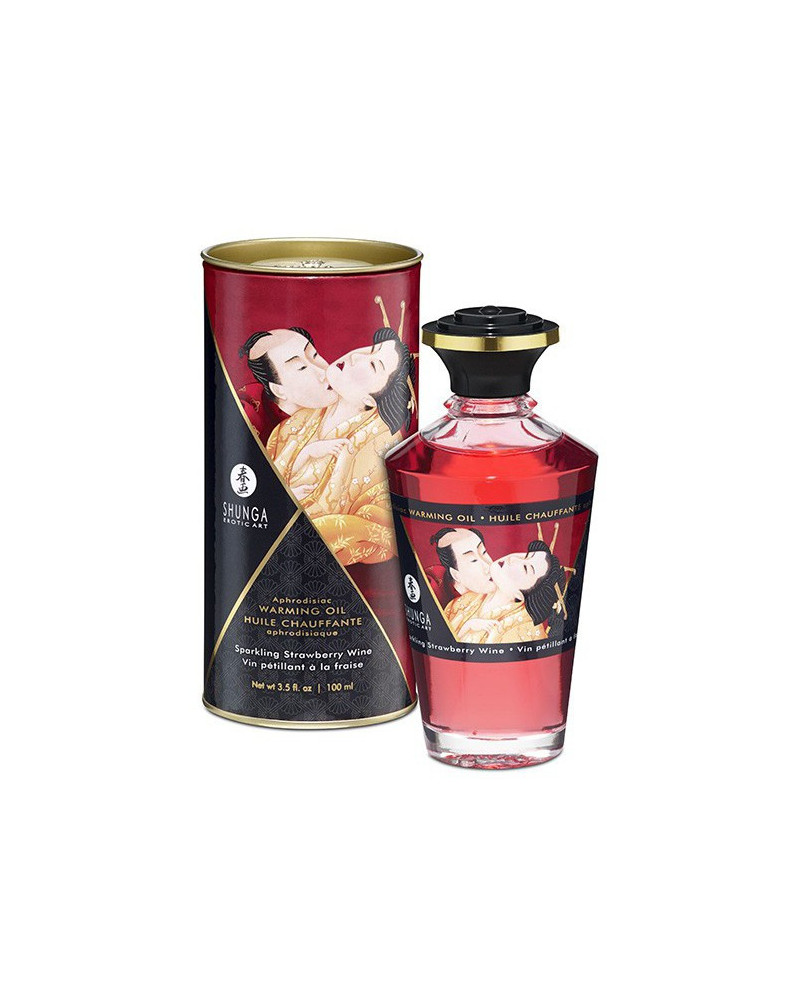 Huile de massage Chauffante Aphrodisiaque – Vin Pétillant à la FRAISE 100 mL 