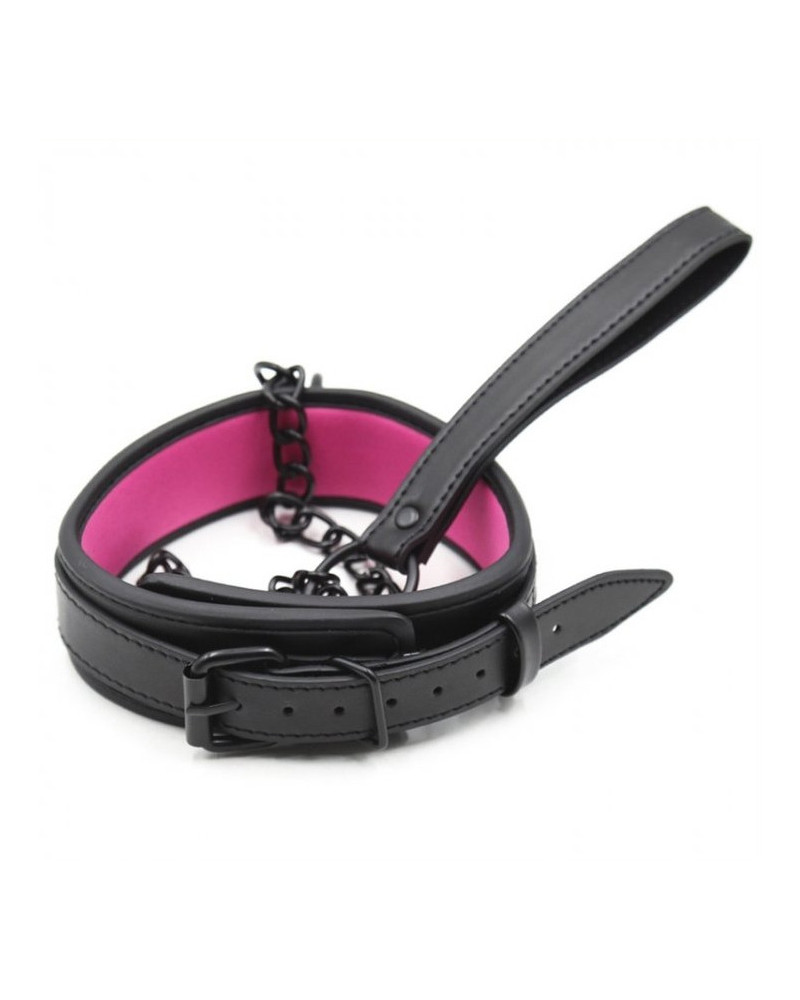 Collier + Laisse Noir - Rose 