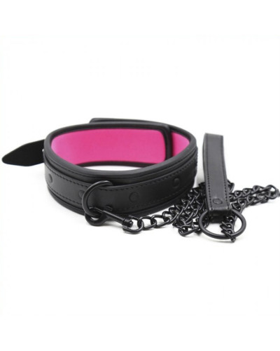 Collier + Laisse Noir - Rose 