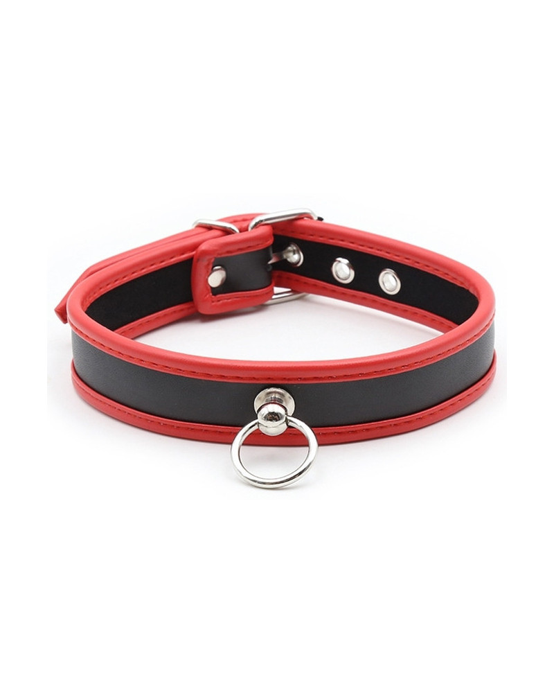Collier O Ring Simili Noir-Rouge 