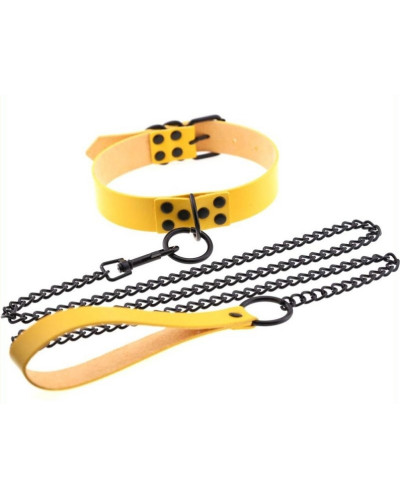 Collier-Laisse Punk Jaune 