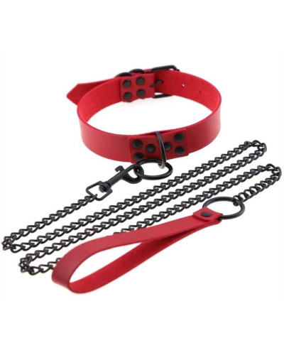 Collier-Laisse Punk Rouge 
