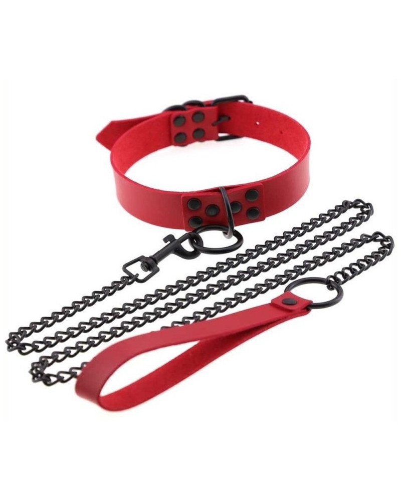 Collier-Laisse Punk Rouge 
