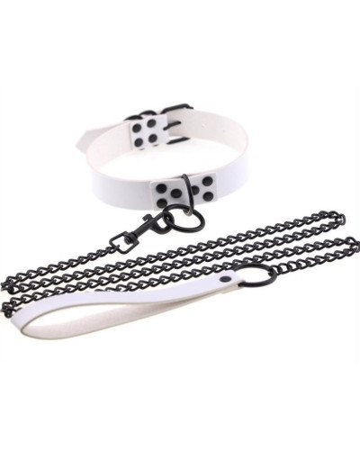 Collier-Laisse Punk Blanc 