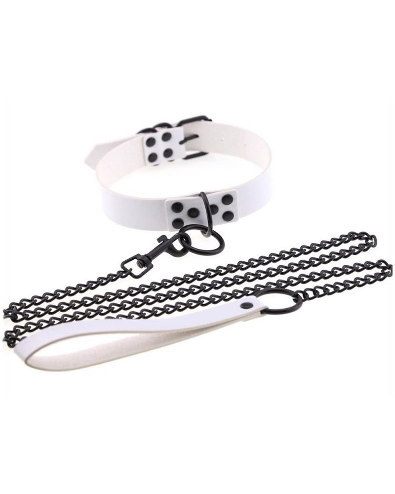 Collier-Laisse Punk Blanc 