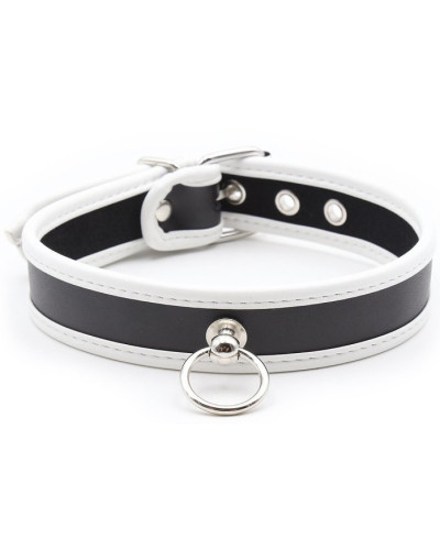 Collier O Ring Simili Noir-Blanc 