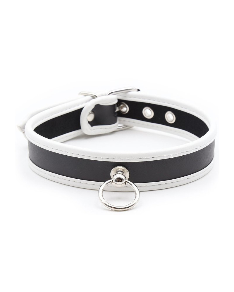 Collier O Ring Simili Noir-Blanc 