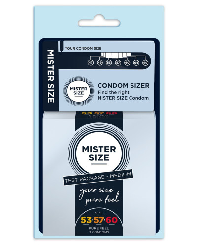 Préservatifs + Mesureur Mister Size Échantillon 3 tailles 53, 57 et 60mm 