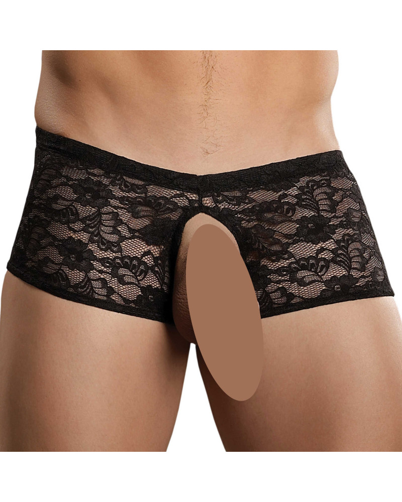 Boxer Bottomless en dentelle Crocthless Noir  Couleur principale:Noir