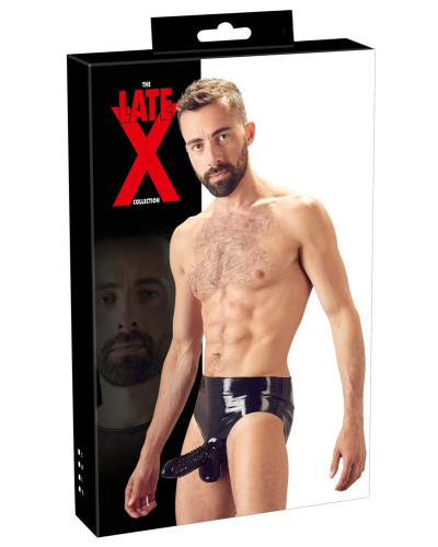 Slip en latex avec étui pénien perlé  Couleur principale:Noir