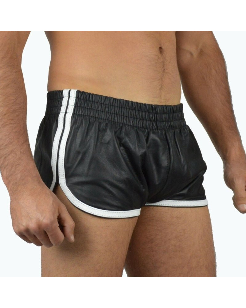 Short Imitation Cuir Sports Line Noir-Blanc  Couleur principale:Noir Couleur secondaire:Blanc
