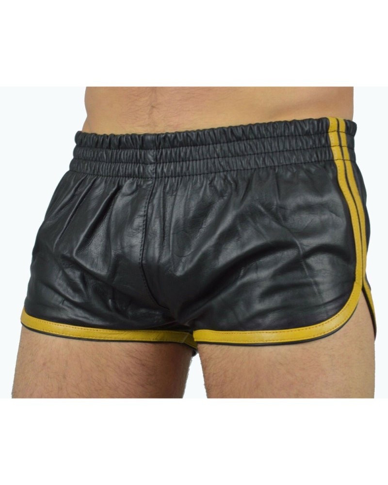 Short Imitation Cuir Sports Line Noir-Jaune  Couleur principale:Noir Couleur secondaire:Jaune