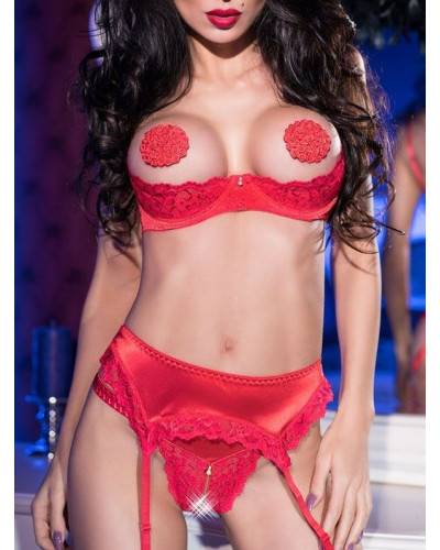 Ensemble dentelle rouge seins nus  Couleur principale:Rouge