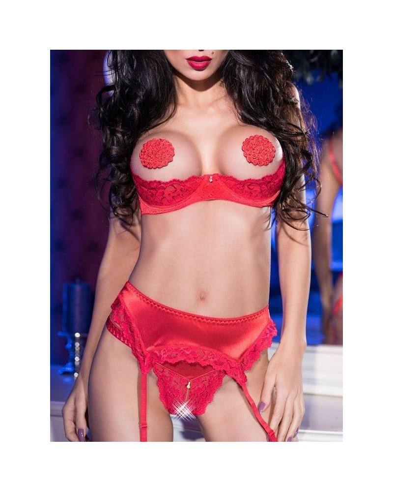 Ensemble dentelle rouge seins nus  Couleur principale:Rouge