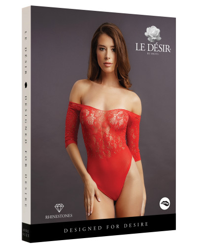 Body ouvert Rhinestone - Rouge 